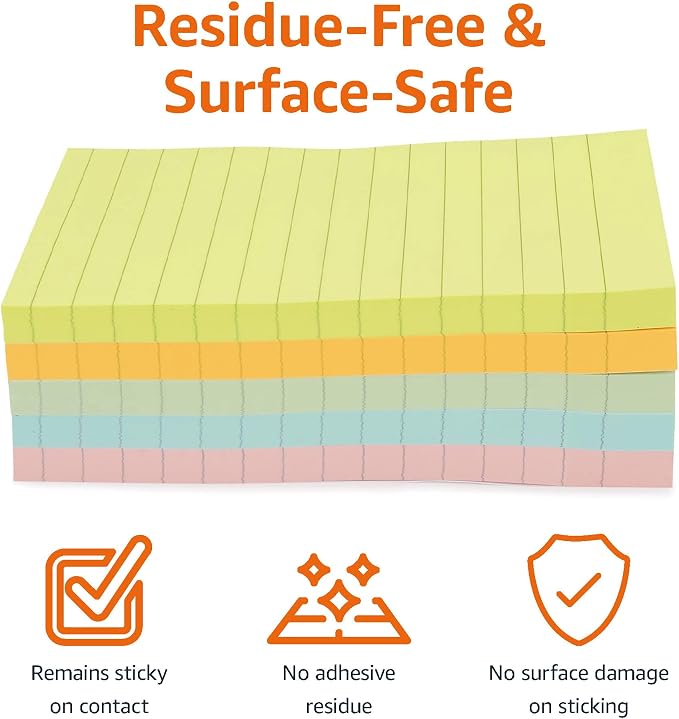 Amazon Basics Lined Sticky Notes, 4x6" Self-Stick Pads - Image 2