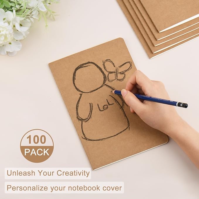 ZCZN 100 Pack A5 Kraft Notebooks Bulk, 8.15x5.5 Inches Blank Journaling - Image 3