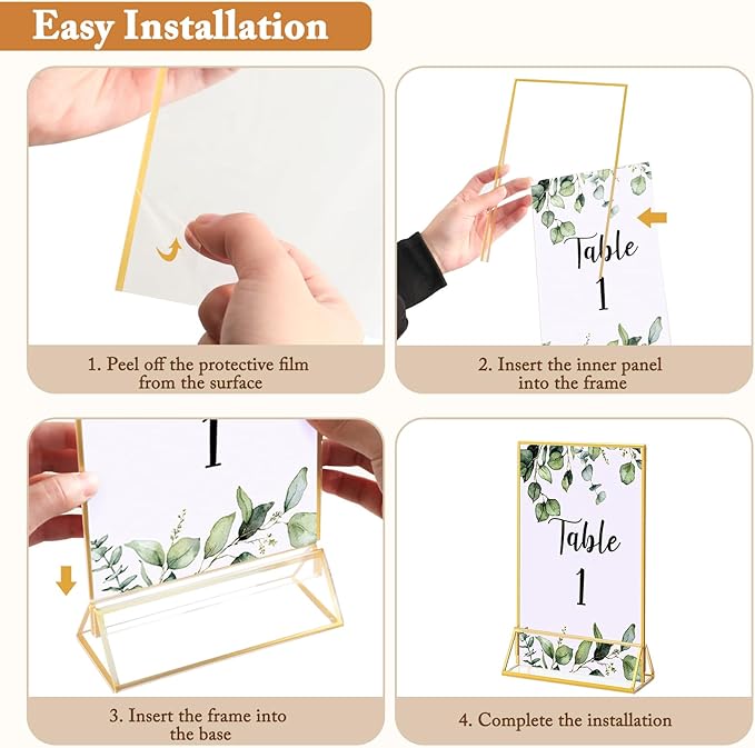 Floroom 12 Pack 5x7 Inch Clear Acrylic Sign Holders, Double-Sided Gold Display - Image 3