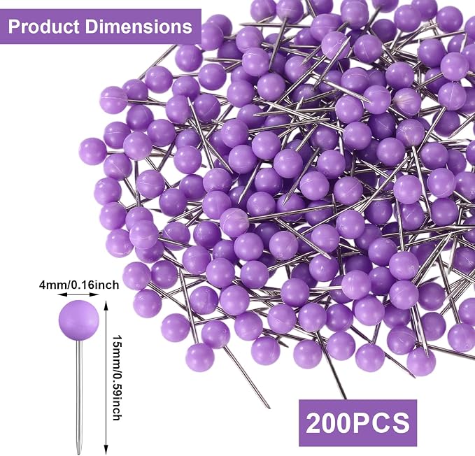 XIHIRCD 200pcs Map Push Pins, Map Tacks Round Head Pins Small Thumb Tacks - Image 2