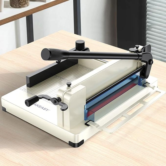 Paper Cutter 12 Inch, Heavy Duty Paper Cutter for A4 Paper, Guillotine Paper Cutter 400 Sheet Capacity, Solid Steel Construction, Beige-DeskLoop Office