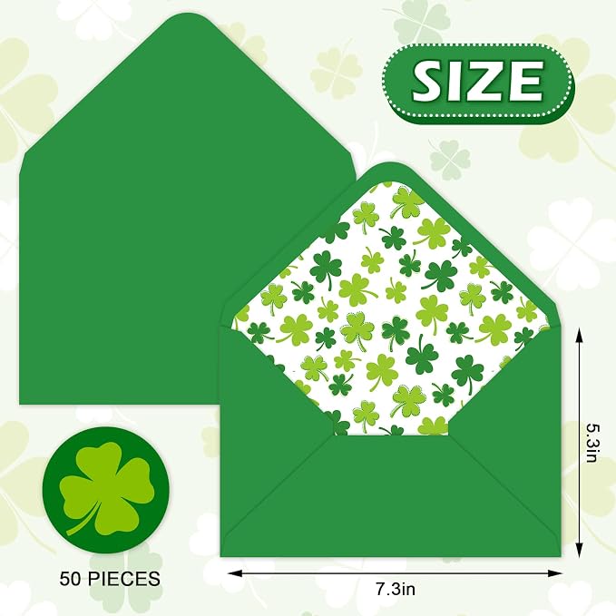 Whaline 50 Pcs St. Patrick's Day Invitation Envelopes Greeting Card Envelope - Image 2