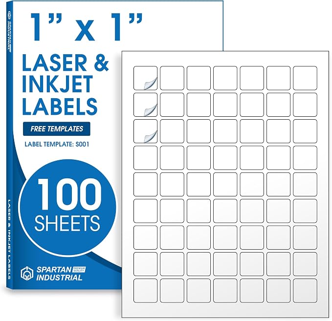 1" X 1" Matte White Printable Labels Custom Stickers, Logo and Barcode Stickers by SpartanIndustrial
