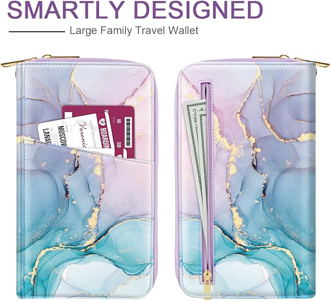 Family Passport Holder Wallet RFID Blocking Document Organizer PU Leather - Image 3