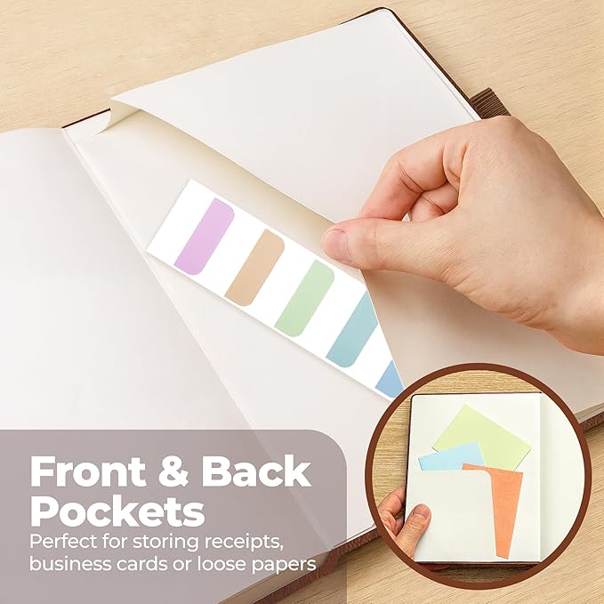 Thick Lined Journal Notebook 8.5x11" with Big A4 Hardcover Leather - Brown - 300 Pages College Ruled Large with Sticky Tabs, Pockets, and Pen Loop for Writing and Journaling - Hardback Men and Women-DeskLoop Office