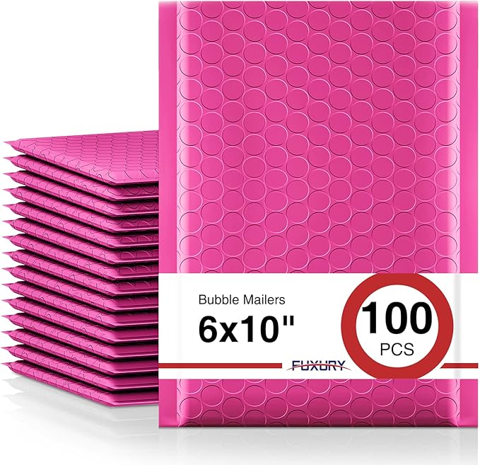 Fuxury Bubble Mailers 6x10" 100 Pack Pink Thick Padded Envelopes Usable Size by Fuxury