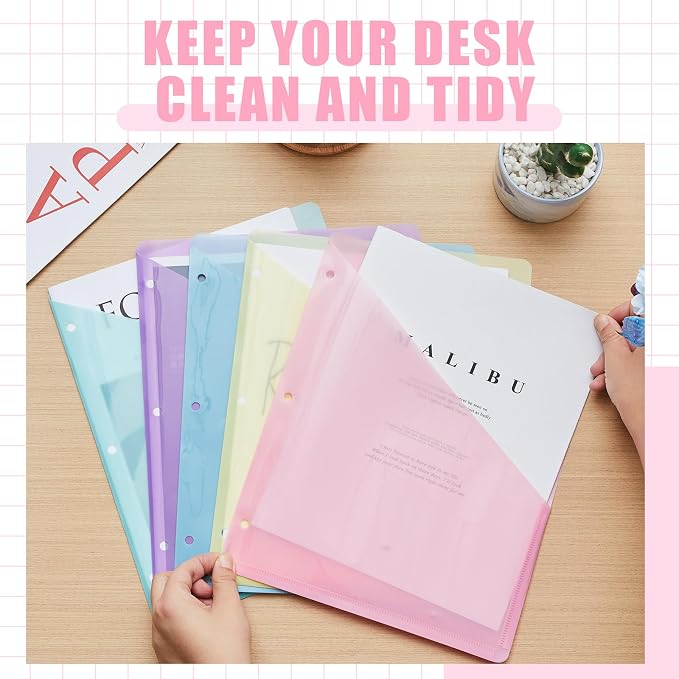 Maitys 50 Pack Binder Pockets 3 Hole Punch Clear Plastic Document Folders - Image 5