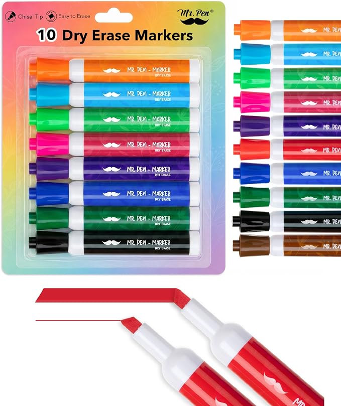 Mr. Pen- Dry Erase Markers, 10 Pack, Low Odor Ink | Chisel Tip, Back to School by MrPen