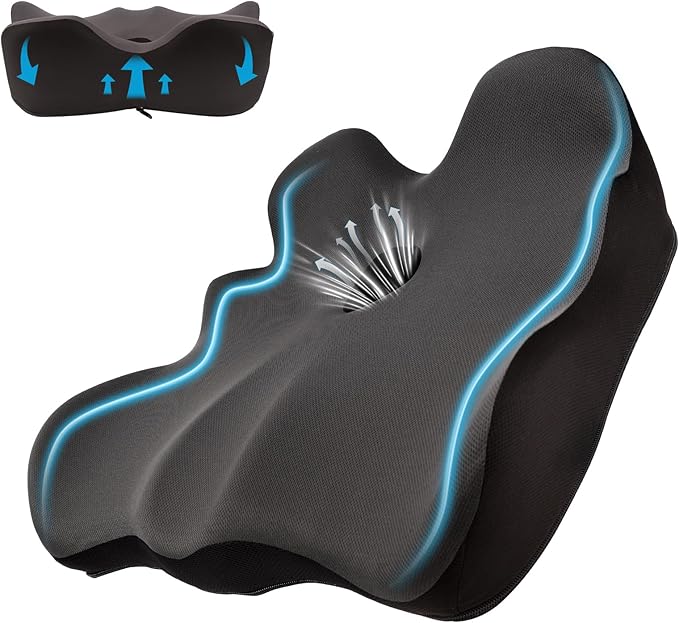 Seat Cushion, X-Large Memory Foam Office Chair Cushion, for Pressure Relief Sciatica & Pain Relief for Long Sitting Hours on Office/Home Chair, Car (Grey)-DeskLoop Office