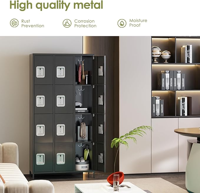 Metal Lockers for Employees with 12 Door and 12 Hooks,Metal Storage Locker with Lock for School Office Gym Bedroom,Assembly Required,Dark Grey-DeskLoop Office