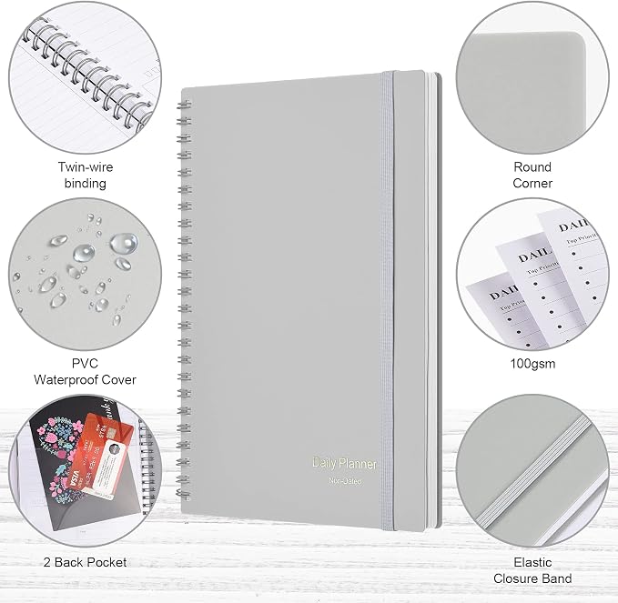 Daily Planner Undated, Asten To Do List Notebook Hourly Schedules Spiral - Image 4