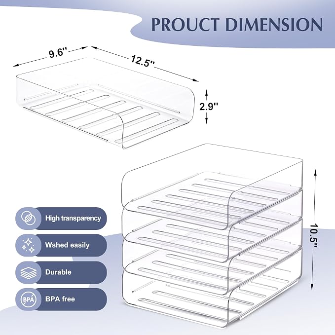 CiWiVOKi 4 Trays Paper Organizer Letter Tray, Acrylic Clear PET Desk File - Image 2