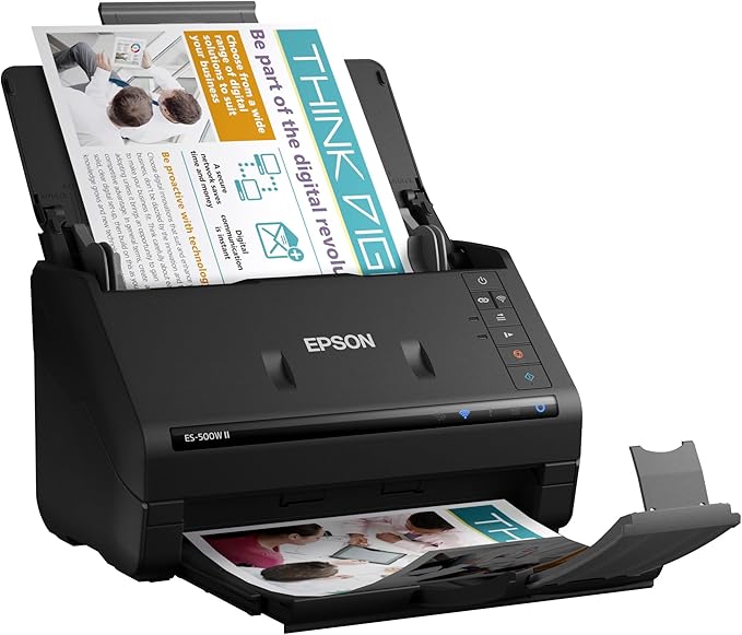 Epson Workforce ES-500W II Wireless Color Duplex Desktop Document Scanner for PC and Mac, with Auto Document Feeder (ADF) and Scan from Smartphone or Tablet-DeskLoop Office
