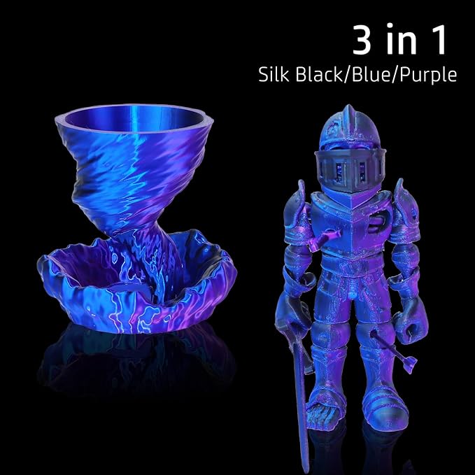 LOVOON 3D PLA Printer Filament 1.75mm, Silk Tricolors PLA Blue/Black/Purple - Image 2