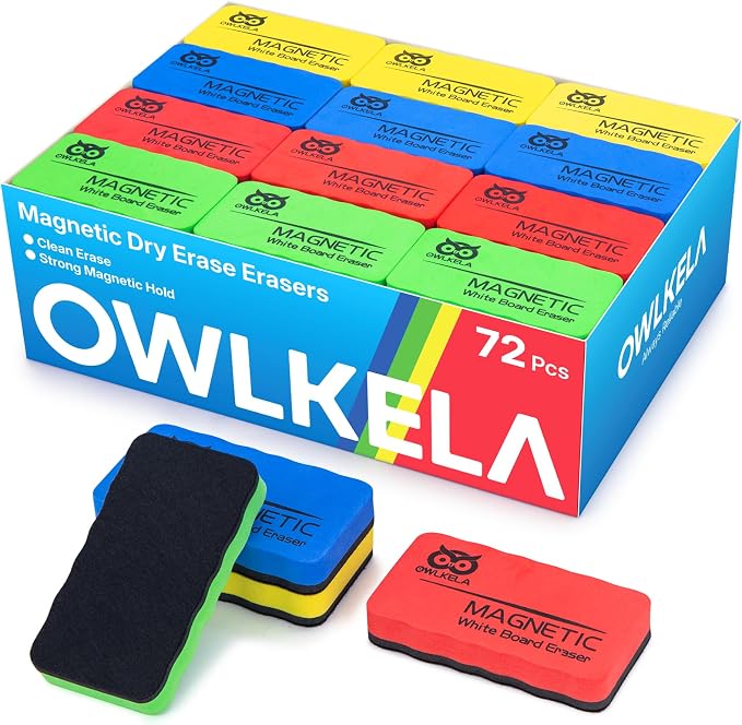 OWLKELA 72Pcs White Board Erasers, Magnetic Dry Erase Eraser Ideal by OWLKELA
