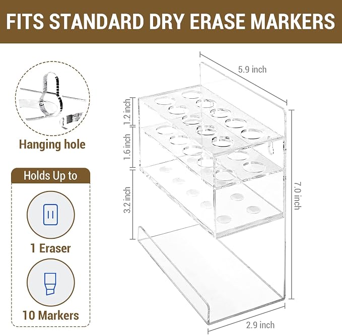 MyGift Dry Erase Marker Holder 10 Slots Whiteboard Marker Holder - Image 3