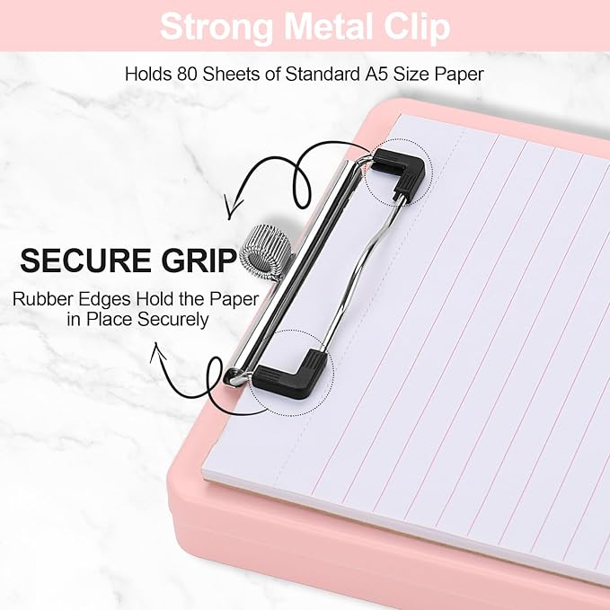 Meiikun Small Clipboard with Storage, A5 Clipboards with Pen Holder, Half - Image 4