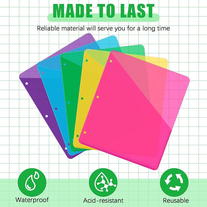 Maitys 50 Pack Binder Pockets 3 Hole Punch Clear Plastic Document Folders - Image 2