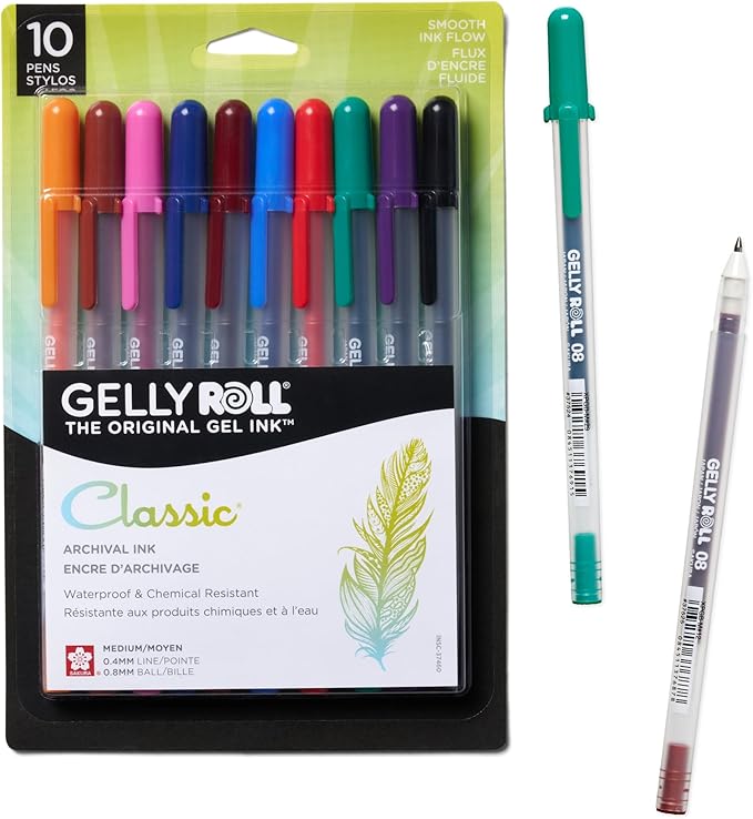 SAKURA Gelly Roll Gel Pens - Medium Point Ink Pen for Journaling, Art, or Drawing - Assorted Colored Ink - 10 Pack-DeskLoop Office