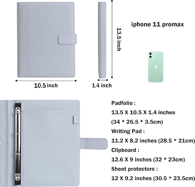 Wonderpool A4 PU Leather Ring Holder Writing Portfolio Multi Document Case - Image 7
