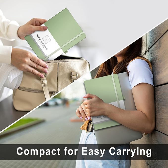 AHGXG Bullet Dotted Journal - 320 Numbered Pages Dot Grid Notebook A5 Thick Journal, 100gsm Thick Dotted Paper, Leather Hardcover,Inner Pocket, 5.75'' × 8.38''-LightGreen-DeskLoop Office