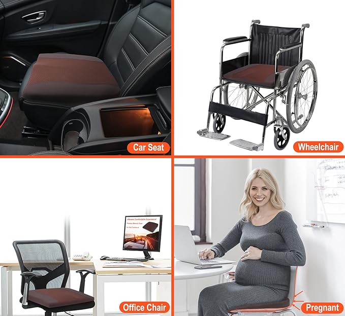 Car Seat Cushion, Comfort Memory Foam Car Cushions for Driving - Sciatica & Lower Back Pain Relief, Driver Seat Pillow for Auto, Office Chair, Wheelchair - Brown-DeskLoop Office