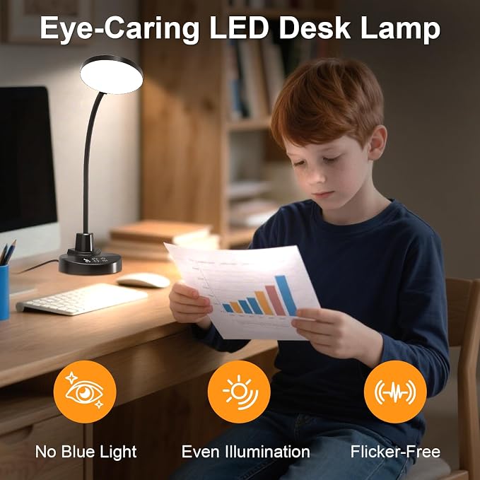 15W LED Desk Lamp with USB Charging Ports – Dimmable Table Lamp with 3 Color - Image 3