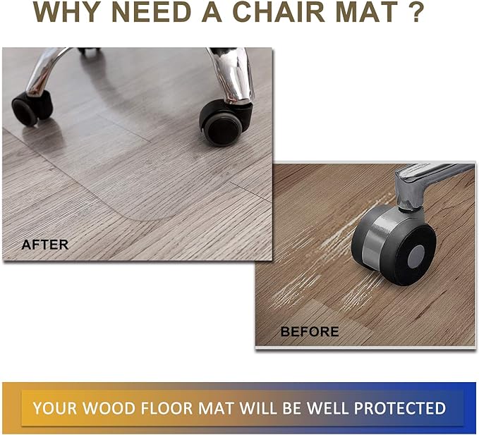 HOMEK Chair Mat for Hardwood Floor, 53”x 45” Office Chair Mat, Floor Mat for - Image 2