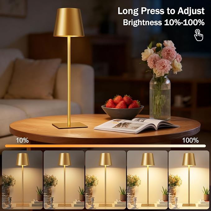 Gold Cordless Rechargeable Table Lamp, 2 Pack Portable Desk Lamp - Image 6