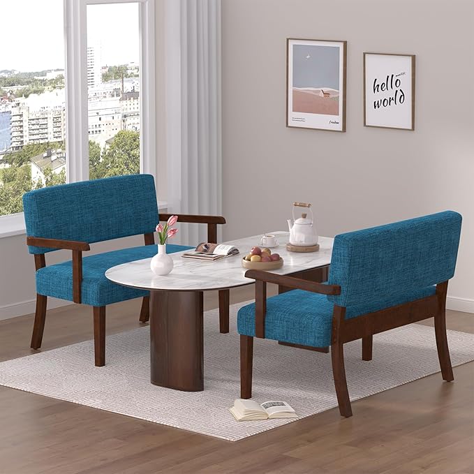 Accent Chair 2 Seat, Arm Chairs with Soft Seat and Armrests for Living Room, Love seat for Dining, Reading, and Waiting Rooms (Blue)-DeskLoop Office