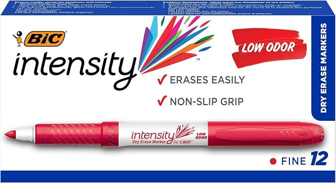 BIC Intensity Red Low Odor Dry Erase Markers, Fine Tip, 12-Count Pack of by BIC