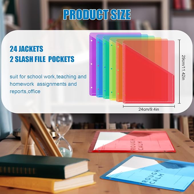 Seajan 24 Pcs Pocket Folders for 3 Ring Binder Clear Plastic Folders Sleeves - Image 2