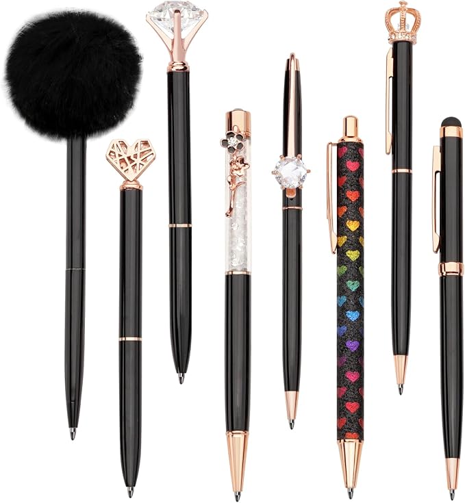 WEMATE 8Pcs Ballpoint Pens Set Metal Crystal Diamond Pen Glitter - Image 8