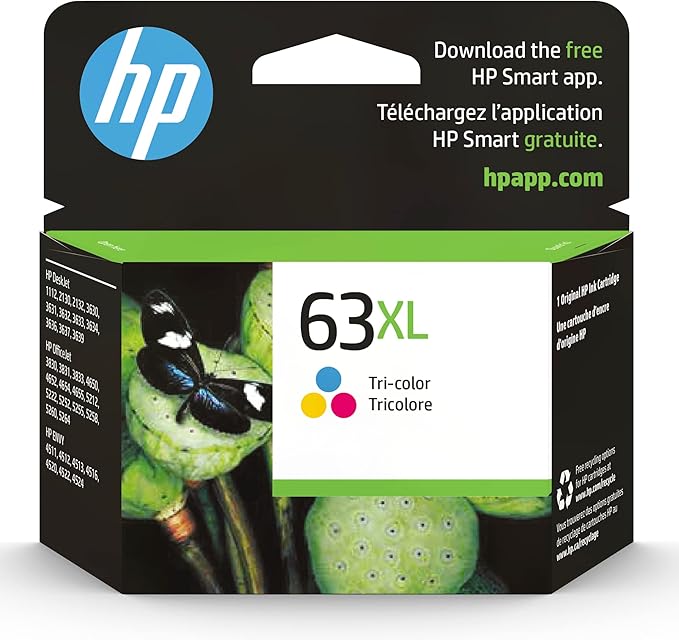 HP 63XL Tri-color High-yield Ink Cartridge | Works with Printer Series: DeskJet 1112, 2130, 3630; ENVY 4510, 4520; OfficeJet 3830, 4650, 5200 | Eligible for Instant Ink | F6U63AN-DeskLoop Office