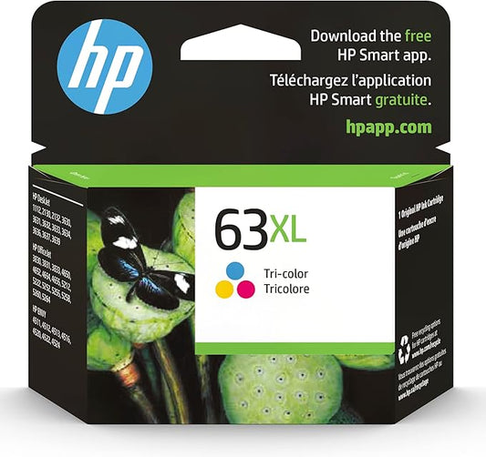 HP 63XL Tri-color High-yield Ink Cartridge | Works with Printer Series: DeskJet 1112, 2130, 3630; ENVY 4510, 4520; OfficeJet 3830, 4650, 5200 | Eligible for Instant Ink | F6U63AN-DeskLoop Office