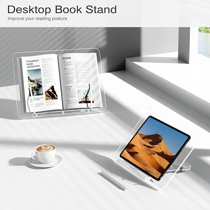 Acrylic Book Stand, Angle Adjustable Book Display Stand, Foldable Cookbook Stand - Image 2