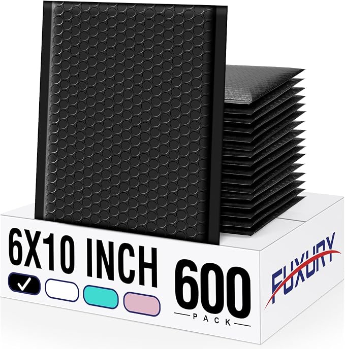 Fuxury Bubble Mailers 6x10“ 600 Pack Black Padded Envelopes Usable Size 6x9" by Fuxury