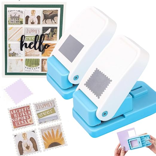 2 Pcs Stamp Punch, 1 Inch Square Hole Punch & 1 Inch Square Postage Stamps by CYFUNDESIGN