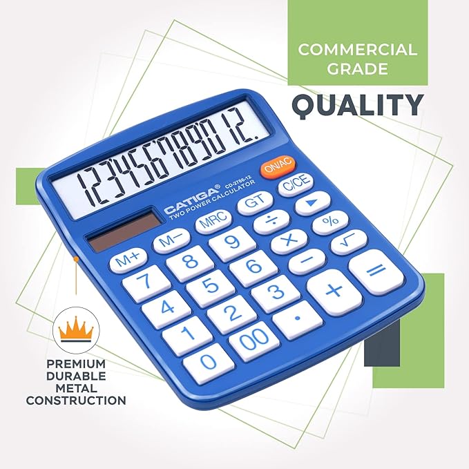 CATIGA Desktop Calculator (2 Pack) 12 Digit with Large LCD Display and Sensitive Button, Solar and Battery Dual Power, Standard Function for Office, Home, School, CD-2786 (Blue/Pink)-DeskLoop Office