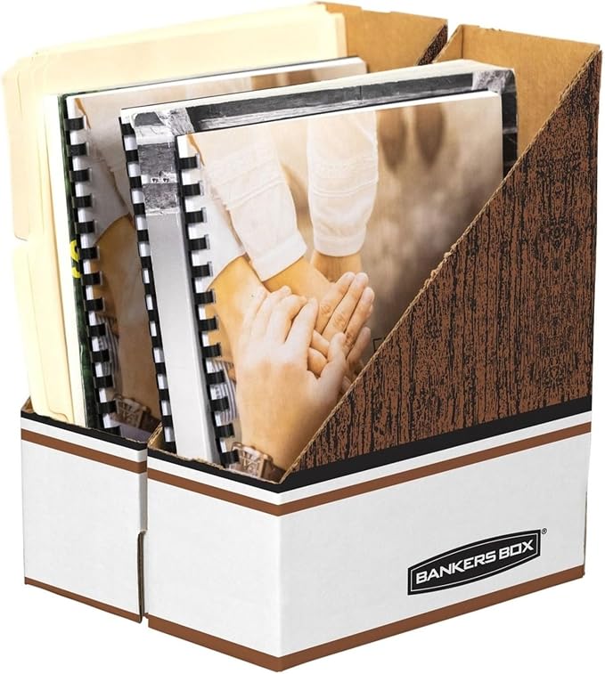 Bankers Box Magazine File Holders, Oversized Letter, Wood Grain, 12 Pack - Image 3