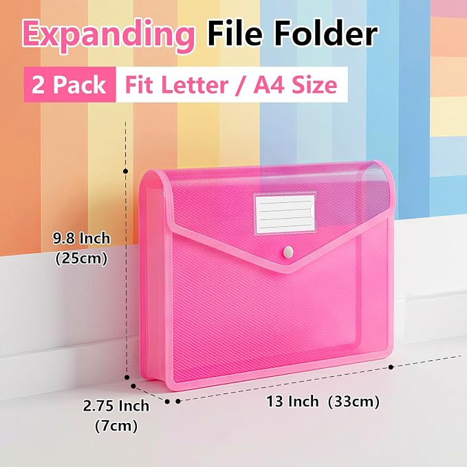 HOUYEE 2 Pack Plastic Expanding File Folder, Expandable Envelope File Folder - Image 2