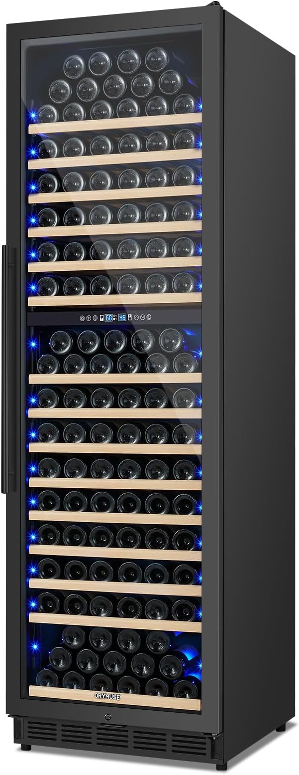 200 Bottle Dual Zone Wine Fridge – 24 Inch Large Capacity Wine Cooler Refrigerator Freestanding/Built-In with Upgraded Compressor, Low-Noise Wine Cellar & Intelligent Temperature Control - Black-DeskLoop Office