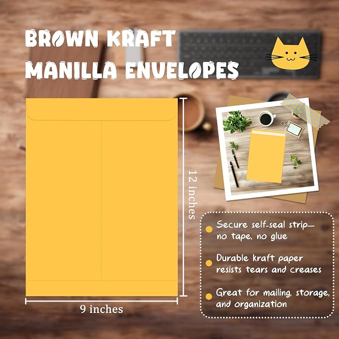 slapaflife 25 Pack Manilla Envelopes 9 x 12, Letter Size, Self-Seal Manila - Image 2