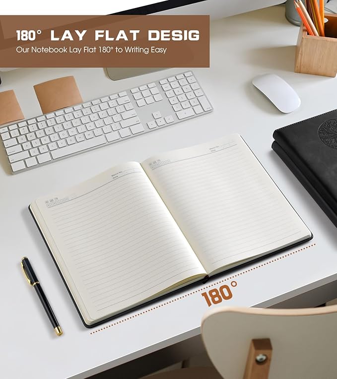 Lined Journal Notebook for Women Men,256 Pages A4 Large Hardcover Leather Journals for Writing,Travel,Business,Work,School,College Ruled Notebooks for Note Taking,Diary Notepad 8.6"×11" (Black)-DeskLoop Office