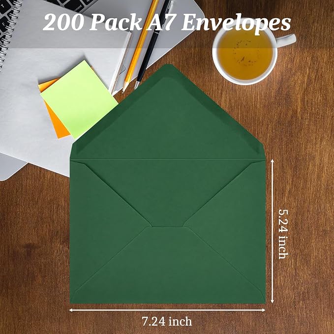 200 Pack Dark Green A7 Envelopes, Christmas Greeting Card Envelopes Self Seal - Image 3