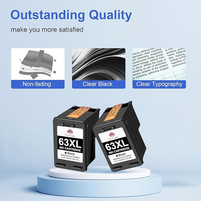 Toner Kingdom 63XL Ink Cartridge Remanufactured for HP Ink 63 XL Black Ink Cartridge High Yield Works with OfficeJet 3830 4630 4650 4655 5252 5255 5258 Envy 4520 4512 DeskJet 1112 2130(2 Black)-DeskLoop Office