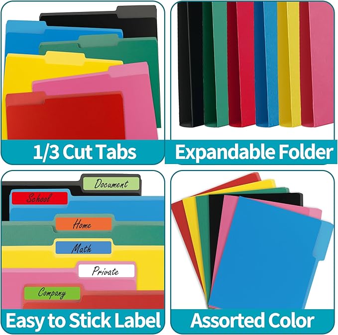 100 Packs Black File Folders,File Folders Letter Size,1/3-Cut Tabs,8.5x11 File Folders for Office,School and Home,Organizer File Folder