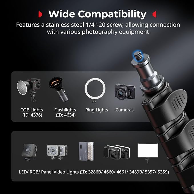 SMALLRIG 74.8"/ 6.23 ft Adjustable Light Stand Photography, Max Load 8.8 lb - Image 2