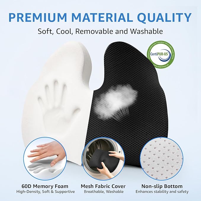 Extra Large Office Chair Cushion, 19" x 17" Ergonomic Memory Foam Seat Cushion for Tailbone, Back, Sciatica & Hip Pain Relief, Booster Pad for Sitting & Driving, Removable Washable Cover, Black-DeskLoop Office