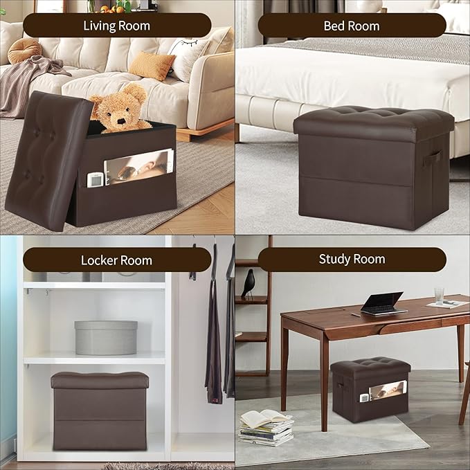 BelugaHelper Storage Ottoman Foot Rest Stool, Foldable Leather Footstool - Image 5